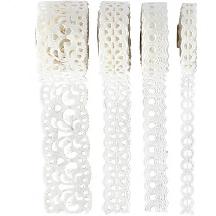 Papierbordüre, weiß, B: 8-23 mm, 2 m/ 4 Stk.